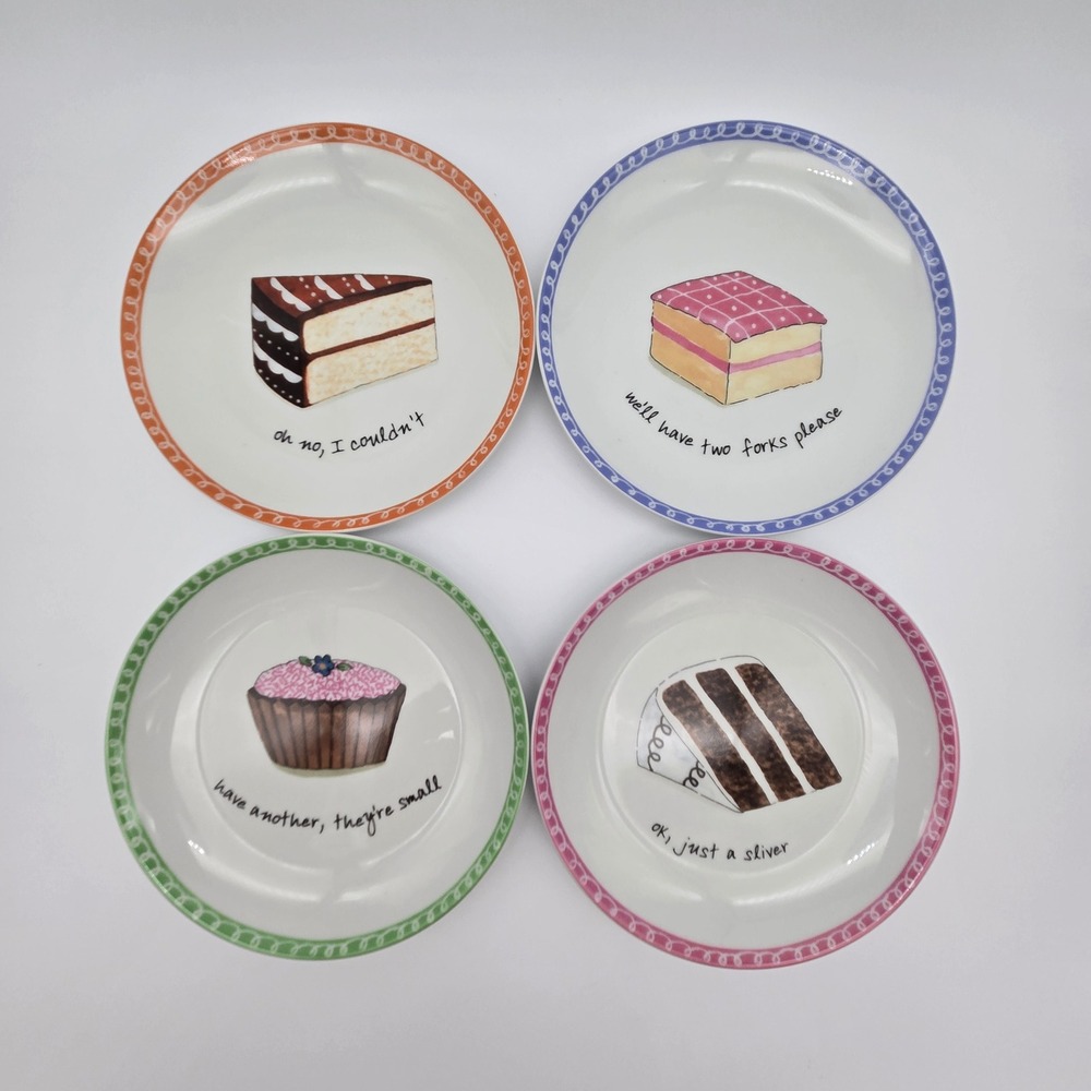 Boston Warehouse Dessert Excuses Plate Set/4 6.5" Multicolor Porcelain Whimsical